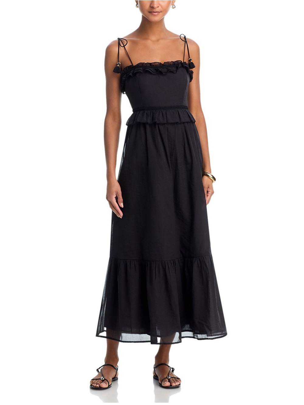 AQUA Ruffle Lace Midi Dress black size XL